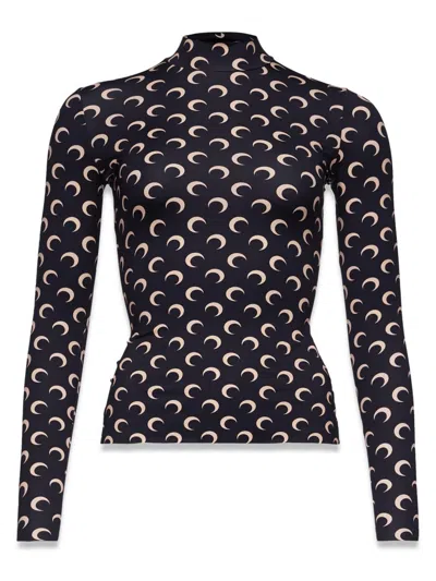 Marine Serre Black Crescent Moon Pattern Fitted Top