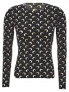 Marine Serre Moon Printed Jersey Second Skin Crewneck Top In Black