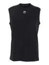Marine Serre Black Crewneck Sleeveless Top With Logo Embroidery On The Front And Logo Patch On The R In Multicolor
