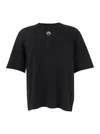 Marine Serre Black Crewneck T-shirt With Logo Embroidery On The Front And Logo Patch On The Rear In Multicolor