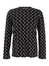 Marine Serre Black Crewneck Top With All-over Moon Print In Tech Fabric Stretch Woman