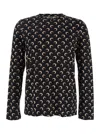 Marine Serre Black Crewneck Top With All-over Moon Print In Tech Fabric Stretch Woman In Black