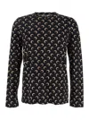 Marine Serre Black Crewneck Top With All-over Moon Print In Tech Fabric Stretch Woman