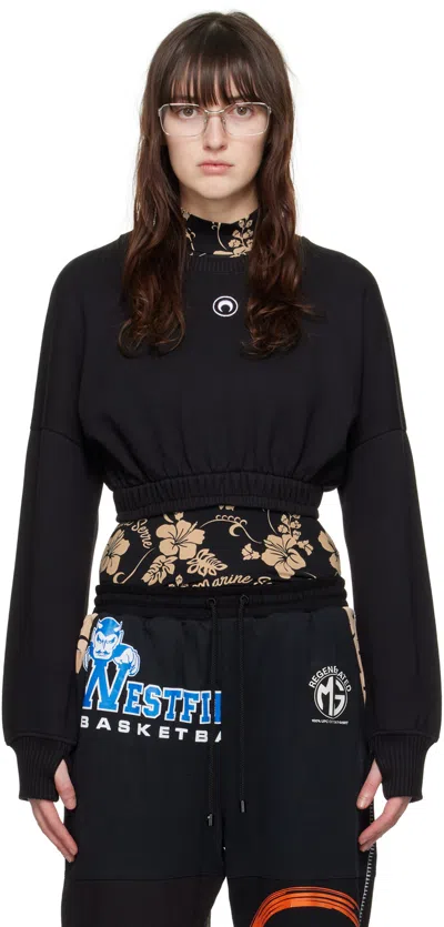 Marine Serre Black Cropped Sweatshirt In Bk99 Black