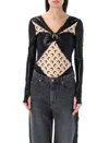 Marine Serre Black Draped Body With Moon Brooch And Cut-outs In Black