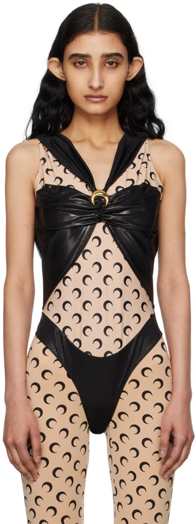 MARINE SERRE BLACK DRAPED BODYSUIT