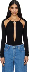 Marine Serre Black Draped Jersey Ls Crewneck Bodysuit In Black