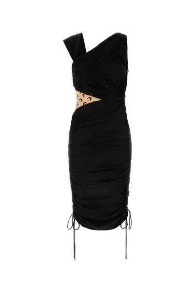 Marine Serre Black Draped Jersey Midi Dress