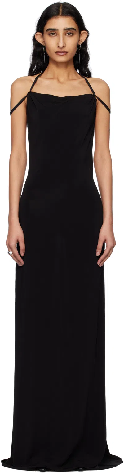Marine Serre Draped Jersey Long Dress In Black