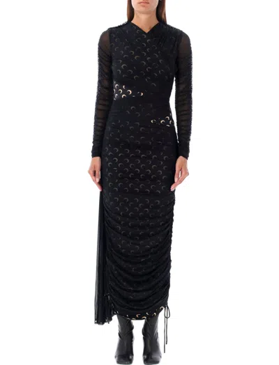 Marine Serre Black Draped Midi Dress