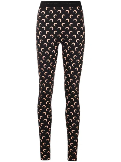 Marine Serre Black Fuseaux Crescent Moon Print Leggings