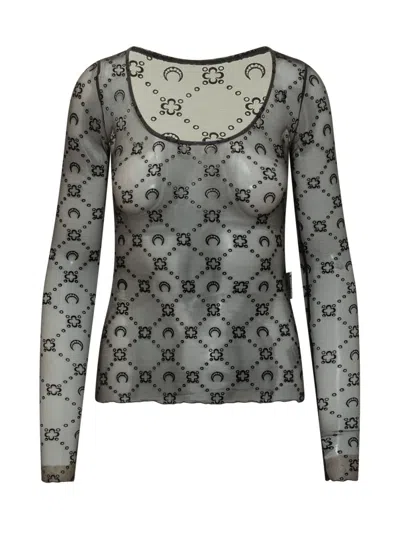 Marine Serre Women Black Geometric Scoop Neck Top