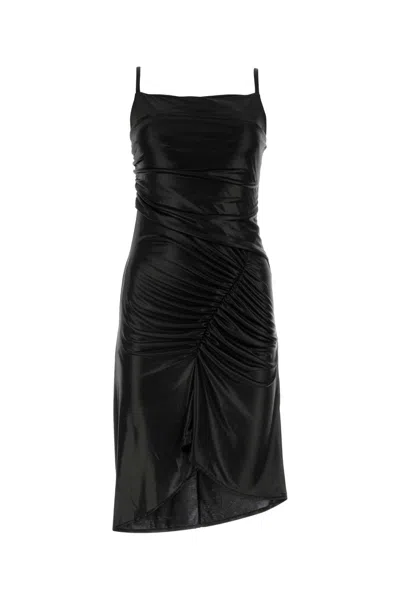 Marine Serre Pleated Dress In Regenerated Jersey In Black