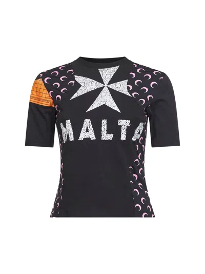 Marine Serre Black Jersey Regenerated Graphic Baby-fit T-shirt