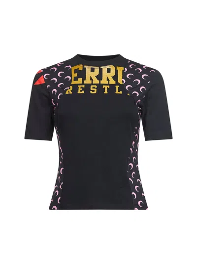 Marine Serre Black Jersey Regenerated Graphic Baby-fit T-shirt