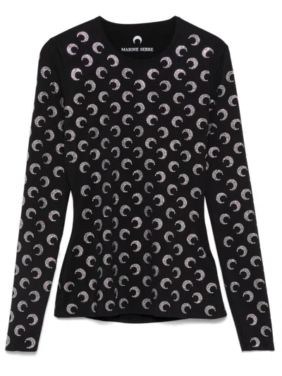 Marine Serre Moon Rhinestone-embellished Top In Black