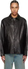 Marine Serre Black Monogram Embossed Boxy Leather Jacket In Bk99 Black