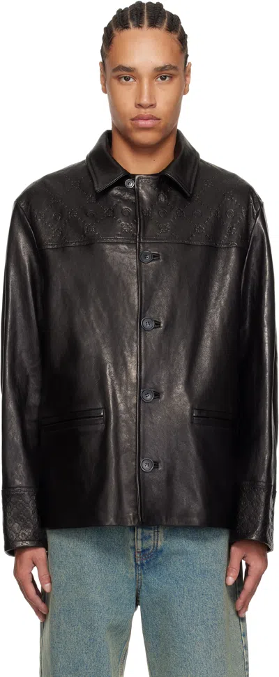 Marine Serre Black Monogram Embossed Boxy Leather Jacket In Bk99 Black