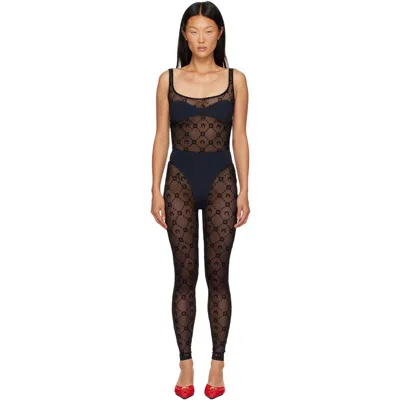 Marine Serre Black Monogram Mesh Flock Jumpsuit