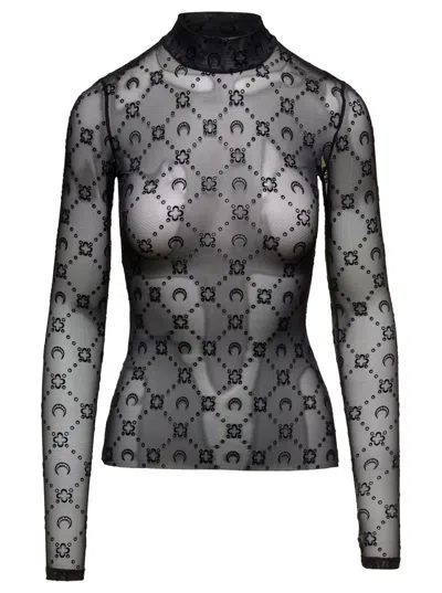 Marine Serre Black Monogram Mesh Highneck Top