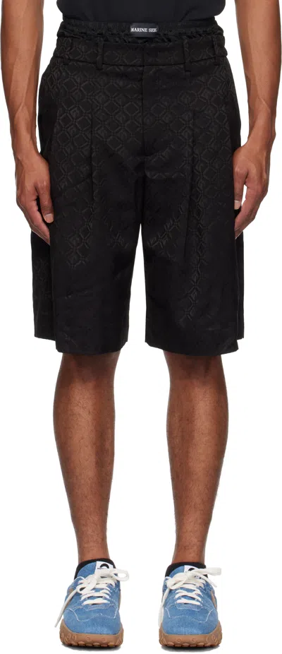 Marine Serre Black Moon Diamond Jacquard Tailoring Shorts In Bk99 Black