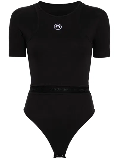 Marine Serre Black Moon-embroidered Bodysuit