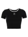 Marine Serre Ribbed Jersey Cropped Top Featuring Moon Logo In Black