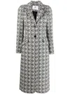 Marine Serre Monogram-pattern Single-breasted Coat In Black