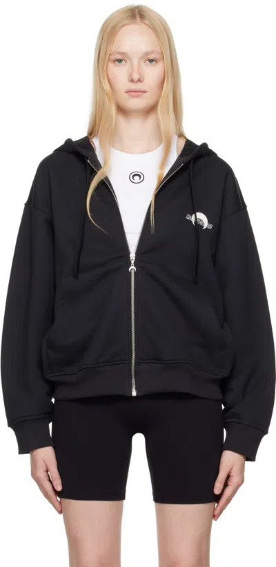 Marine Serre Black Moon Logo Fleece Zipped Hoodie