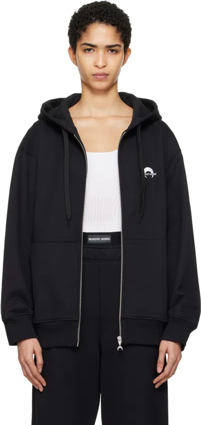 Marine Serre Black Moon Logo Fleece Zipped Hoodie In Bk99 Black