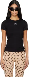 Marine Serre Ribbed Crew Neck Cotton T-shirt Slim Fit In Black