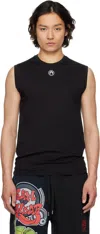 Marine Serre Black Crewneck Sleeveless Top With Logo Embroidery On The Front And Logo Patch On The R In Bk99 Black