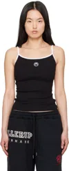 Marine Serre Black Top With Crescent Moon Logo Embroidered On The Front And Logo Patch On The Back In Cotton Woma In Bk99 Black