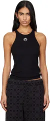 Marine Serre Black Moon Logo Ribbed Jersey Tank Top In Black