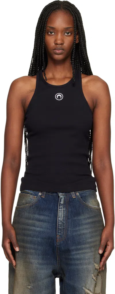 Marine Serre Black Moon Logo Ribbed Jersey Tank Top