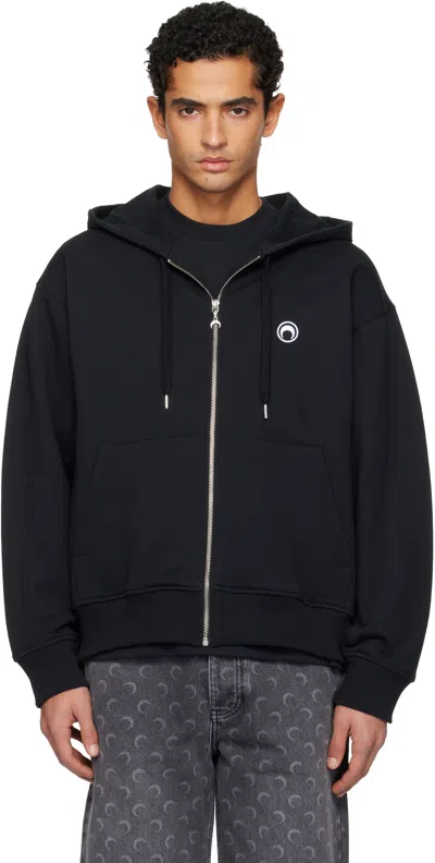 Marine Serre Moon Logo Fleece Zipped Hoodie Black