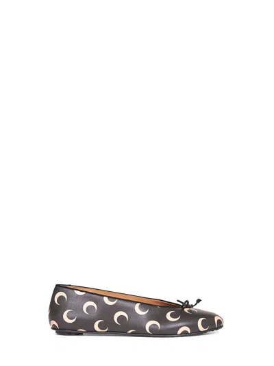 Marine Serre Black Moon Print Leather Ballet Flats In Nude