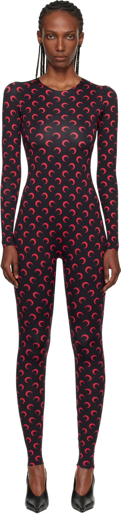 Marine Serre Black Moon Printed Jersey Ls Jumpsuit