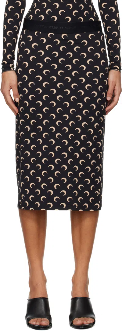Marine Serre Black Moon Printed Jersey Midi Skirt In Brown