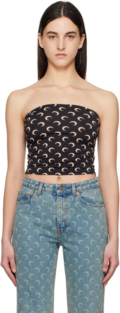 MARINE SERRE BLACK MOON PRINTED JERSEY SECOND SKIN TUBE TOP