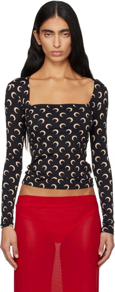 Marine Serre Black Moon Printed Square Neck T-shirt In Brown