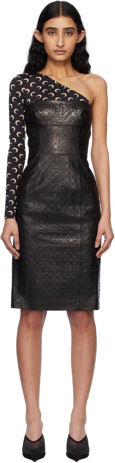 Marine Serre Black Moonogram Embossed Leather Midi Dress In Bk99 Black