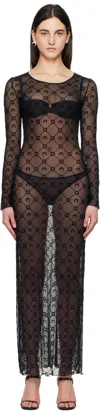 Marine Serre Moonogram Mesh Flock Maxi Dress In Bk99 Black