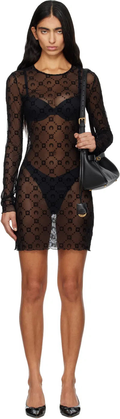 Marine Serre Black Moonogram Mesh Flock Minidress