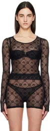 Marine Serre Black Moonogram Mesh Flock Second Skin Cropped T-shirt In Bk99 Black