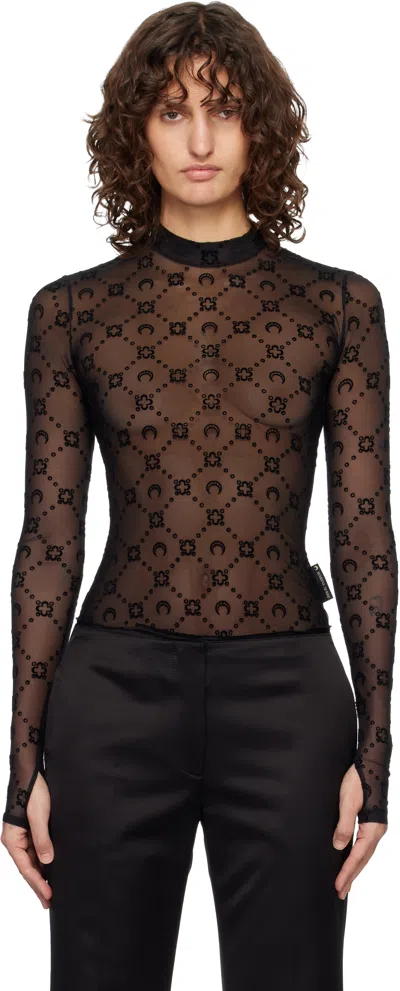 Marine Serre Black Moonogram Mesh Flock Second Skin Top