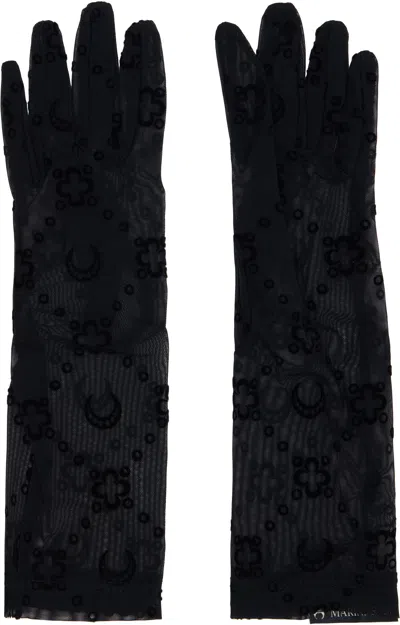 Marine Serre Black Moonogram Mesh Flock Short Gloves