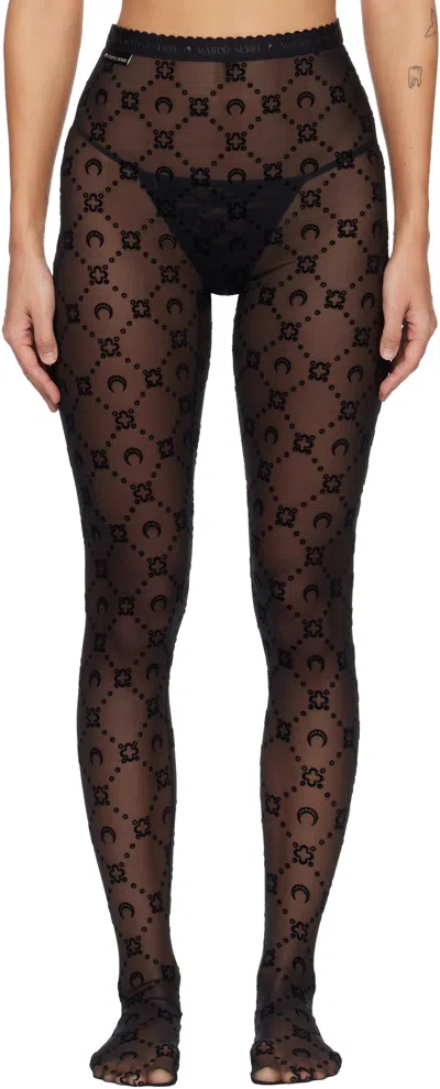 Marine Serre Black Moonogram Mesh Flock Tights
