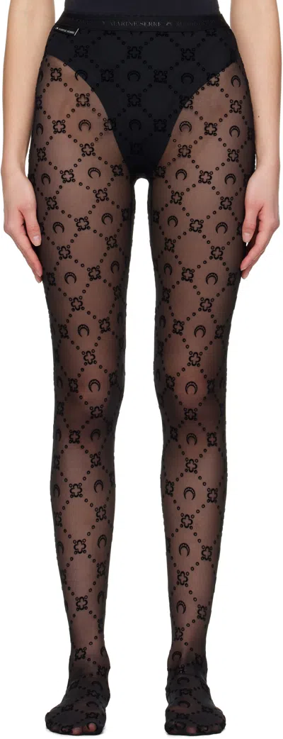 MARINE SERRE BLACK MOONOGRAM MESH FLOCK TIGHTS