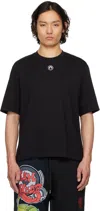Marine Serre Black Crewneck T-shirt With Logo Embroidery On The Front And Logo Patch On The Rear In Bk99 Black